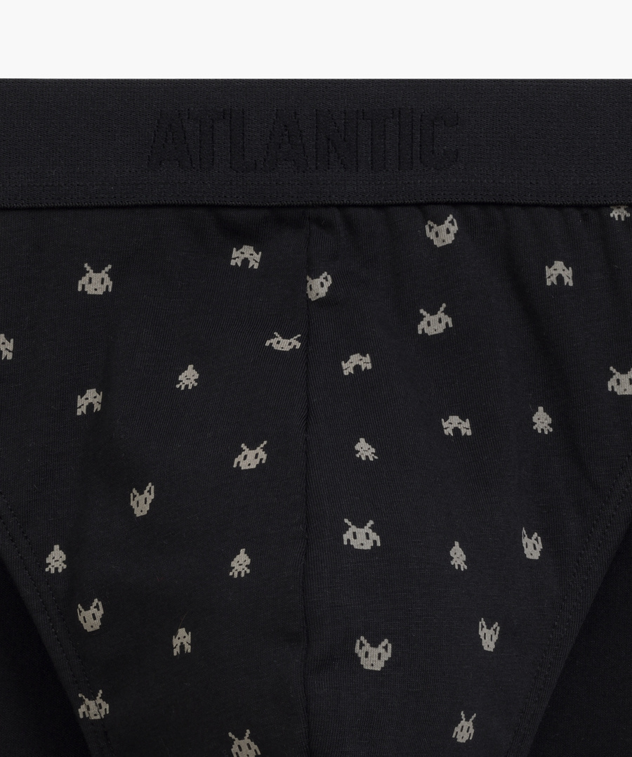 Atlantic Herren Sport Slips Set – Bequeme Unterwäsche aus Baumwolle mit Elastan, Atmungsaktiv, 3er Pack, Grau/Schwarz mit Print, Herbst/Winter Kollektion