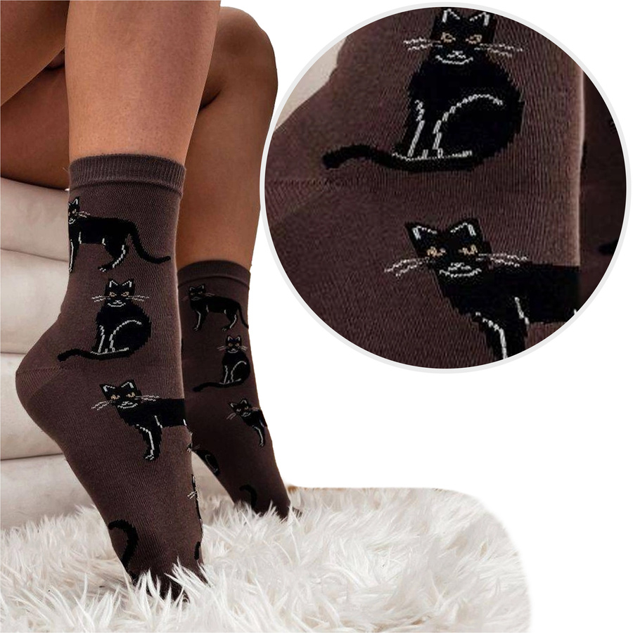 Damensocken Cats, Farbe Braun, Größe 37-41