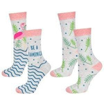 2x SOXO Damen Socken aus Baumwolle mit Flamingos, die nicht zusammenpassen