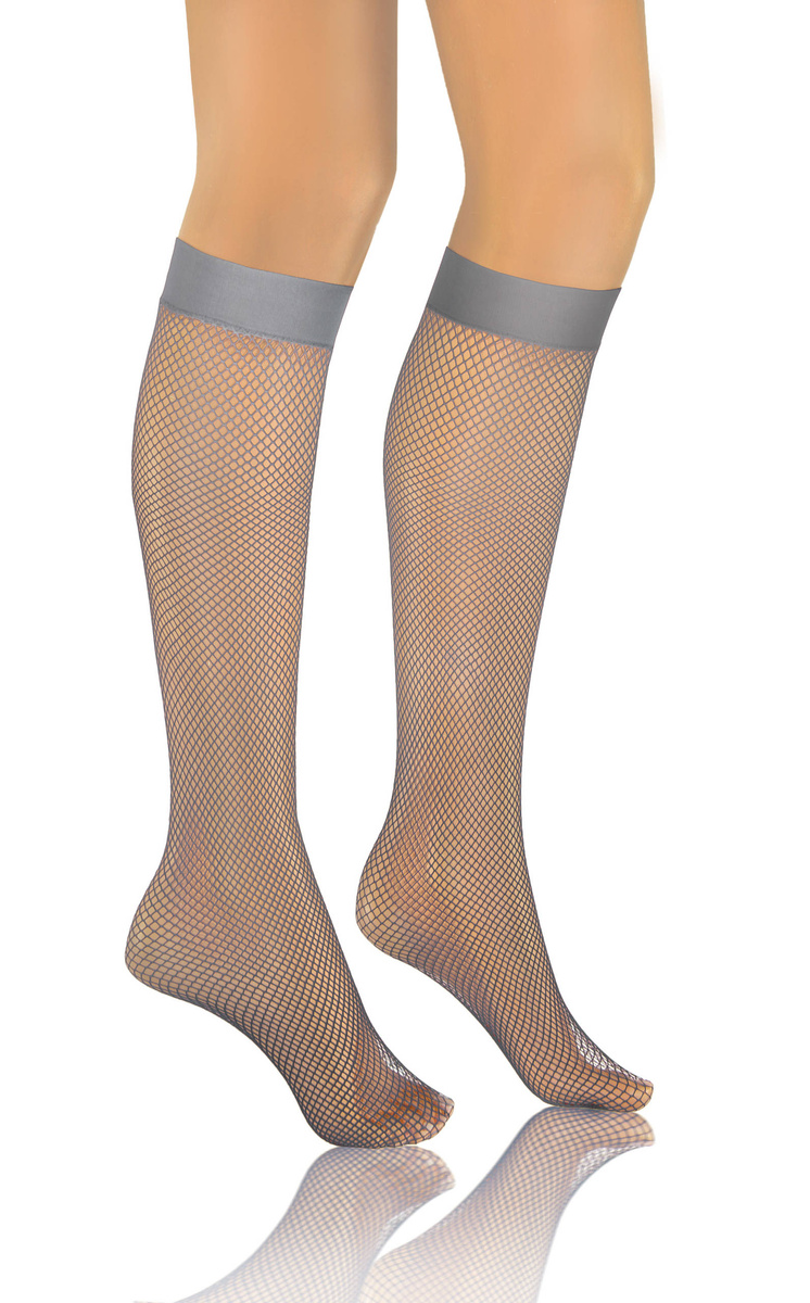 Sesto Senso Damen Podkolanówki Kabaretki GRETA – Elegante Netzstrumpfkniestrümpfe, Bequemer Bund, Strapazierfähiges Polyamid, Ideal für Elegante und Freizeitoutfits, Farbe Grau, Größe: Einheitsgröße