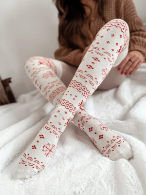 Überkniestrümpfe Serie 276 Ecru Weiß