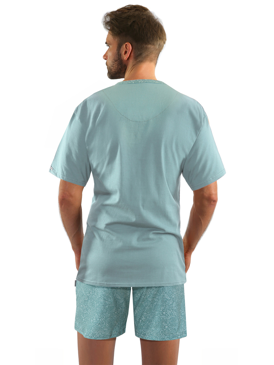 Schlafanzug Herren Kurzarm Kurze Hose Blau