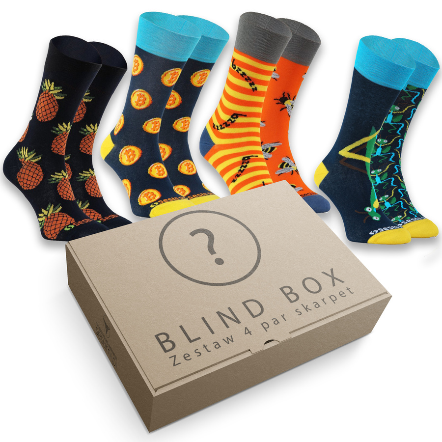 Sesto Senso Unisex Bunte Socken Blind Box – 4er Set, Baumwolle, Atmungsaktiv, Niedrig, Zufällige Auswahl, Polnischer Hersteller, Ideal für Damen und Herren, Sparangebot, Farbige Muster, Komfortabel