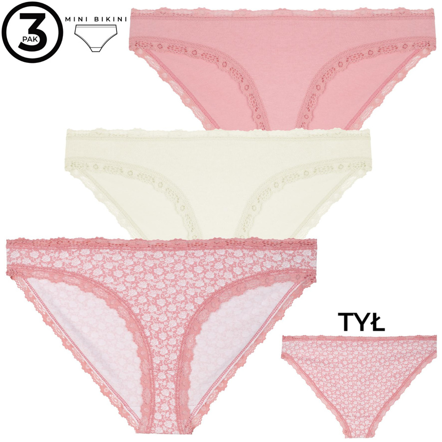 Figi damskie mini bikini z koronką 3-pak