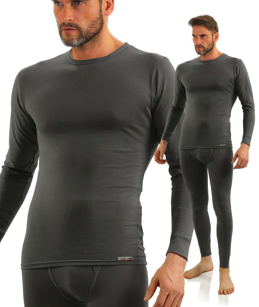Sesto Senso Herren Unterhemd mit Elastan – Bequeme und Atmungsaktive Baumwollmischung, Flachnähte, Perfekte Passform, Langarm, Ideal für Kühle Tage, Geschenkverpackung, Grau