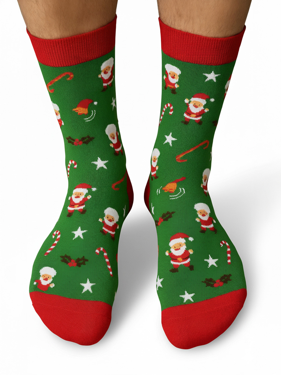 Gianna Herren Weihnachts-Socken – Bequeme Skarpetki mit Mikołaj-Motiv, Grün, Weiche Baumwolle, Festliche Kollektion, Ideal für Weihnachten, Komfortabel und Stilvoll, Perfekt als Geschenk, Rutschfest, Pflegeleicht