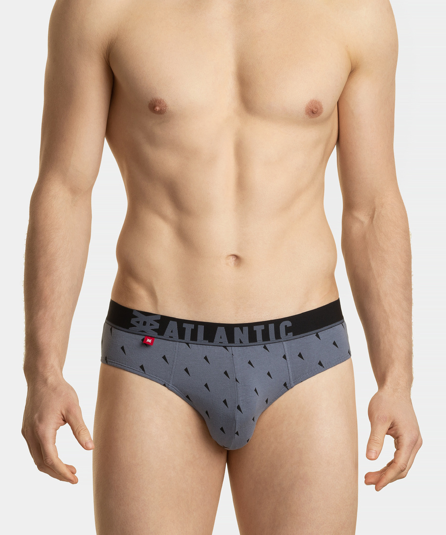 Atlantic Herren Sport Slips – Bequeme Unterwäsche aus 95% Baumwolle, 5% Elastan, Print-Design, 3er Pack, Braun/Grau/Schwarz, Modell 3MP-152, Externer Gummibund, Kollektion Sport | jz23