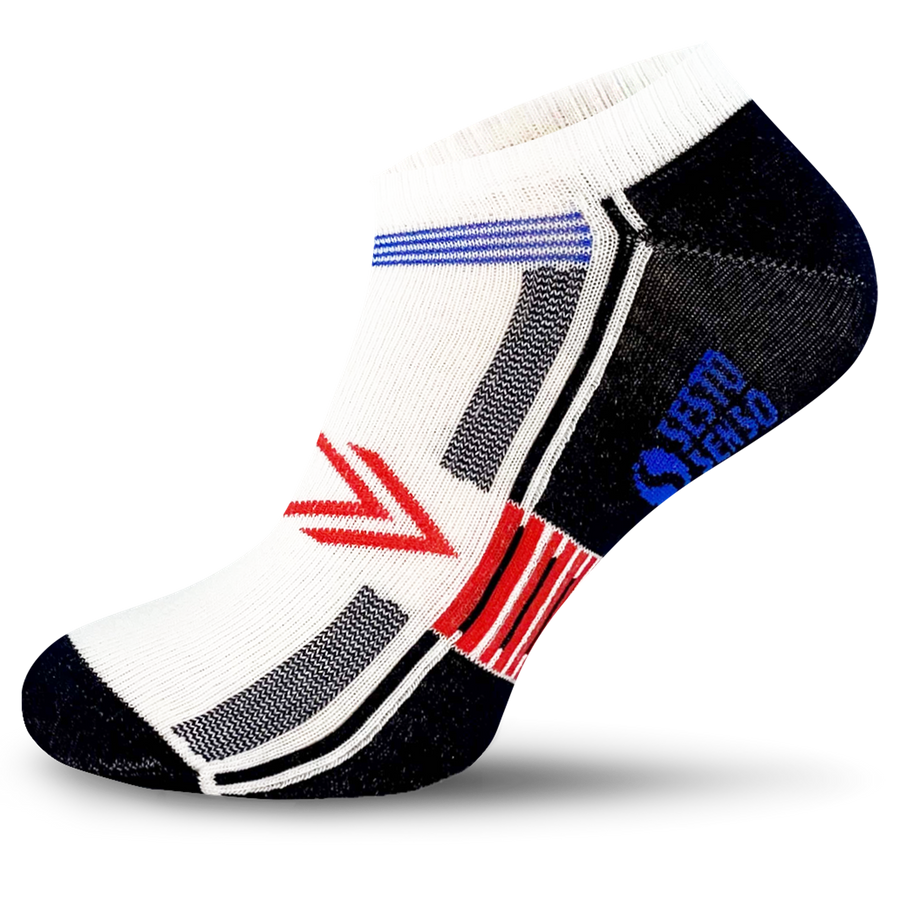 Sesto Senso Herren Sneakersocken – Baumwollsocken mit Air Control System, Sport-Stopper, Rot/Weiß, Elastische Bündchen, Schutzpolsterung, Flache Nähte, Anatomisch angepasst
