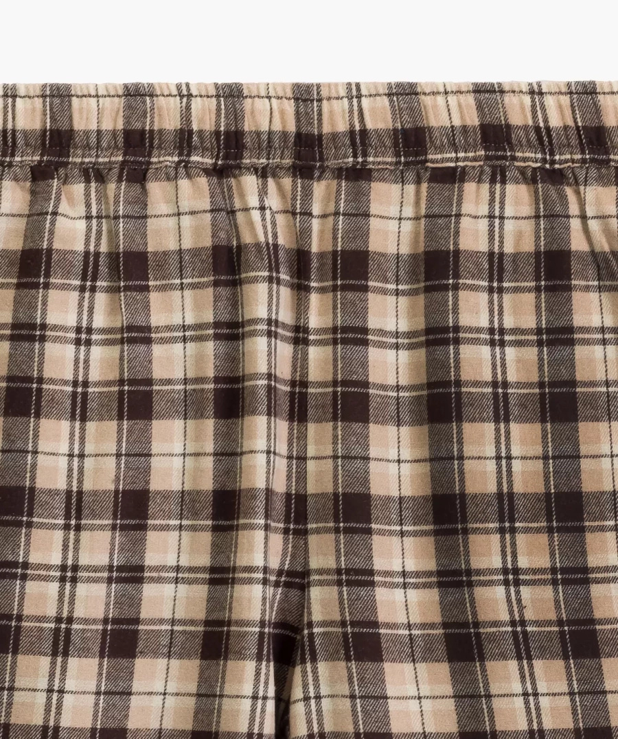 Damen Schlafanzug Serie nlp-505 Kariert Ecru-Braun-Beige