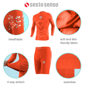 Sesto Senso Herren Thermoaktive Sportbekleidung – Langarmshirt und Lange Hose, Atmungsaktiv, Schnell trocknend, Nahtlos, Poliamid-Elastan, Für Winteraktivitäten, Komfortabel, Orange