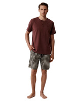 Herren Schlafanzug Serie nmp-397 Grau Rot