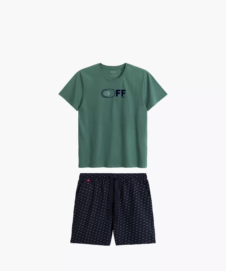 Herren Pyjama nmp-395 Grau/Marine/Grün/Blau
