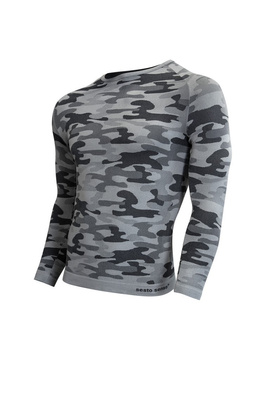 Sesto Senso Herren Thermoaktive Funktionsshirt – Nahtlos, Atmungsaktiv, 4-Wege-Stretch, Antiallergen, Langarm, Poliamid, Sportbekleidung für Winter, Camouflage Design, Hellgrau