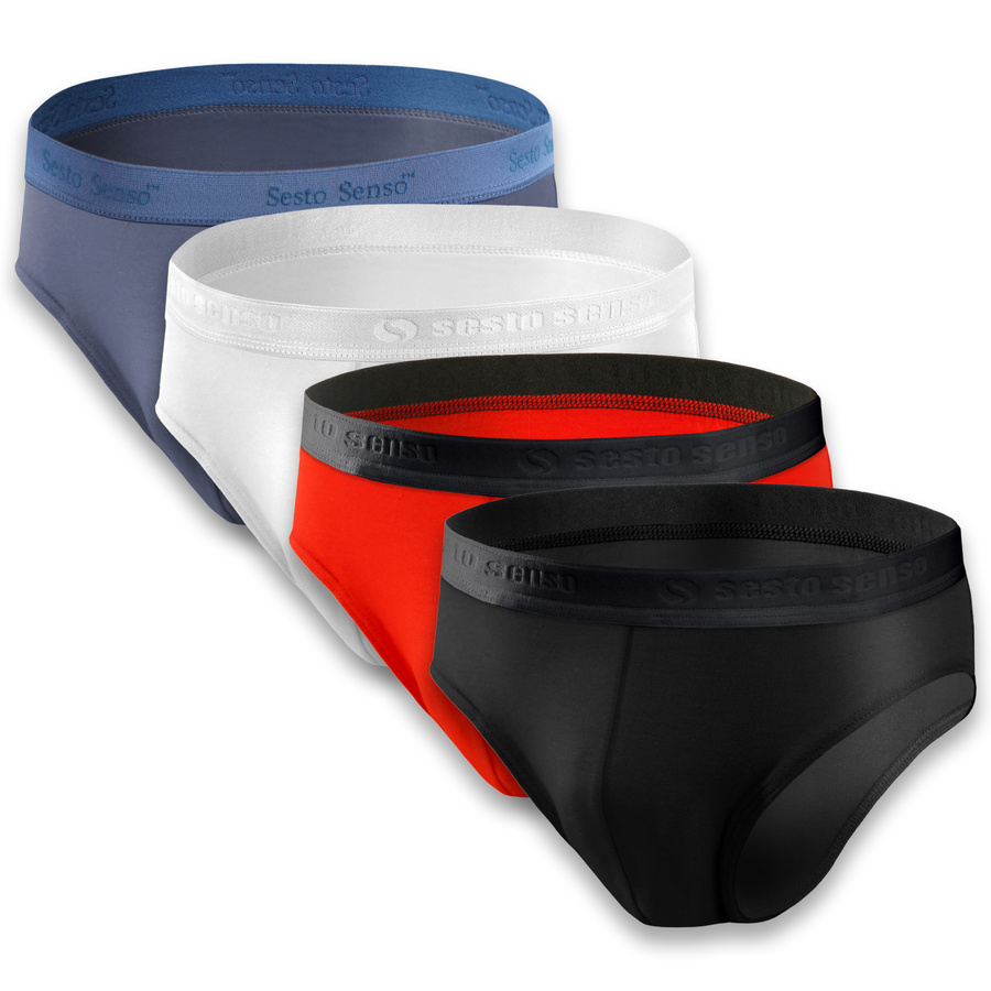 Sesto Senso Herren Baumwoll Slips Set – Bequeme Sportunterwäsche, 95% Baumwolle, 5% Elastan, Anatomic Fit, Nicht Einengend, Verschiedene Farben: Weiß, Schwarz, Rot, Blau, 4er Pack, Ideal für Aktive Männer