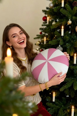 S CHRISTMAS PILLOW CANDY 38*38 PINK