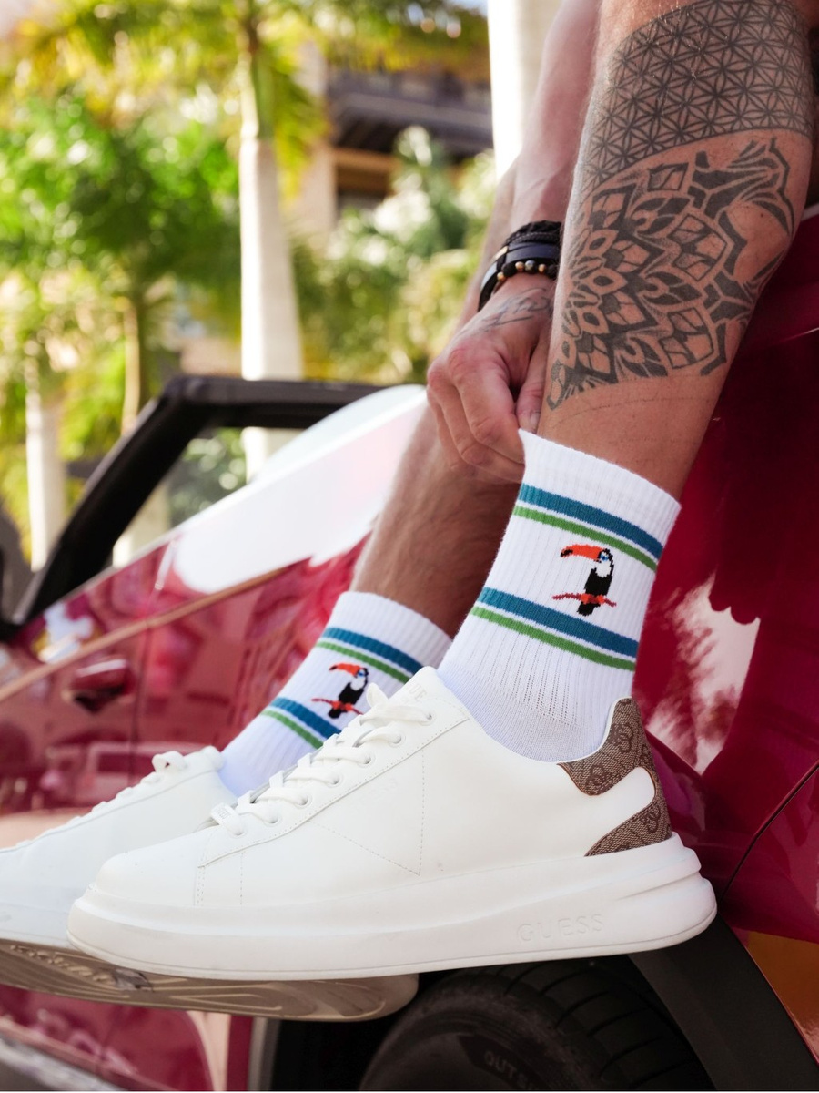 Herrensocken Go! Weiß mit Tukan-Motiv