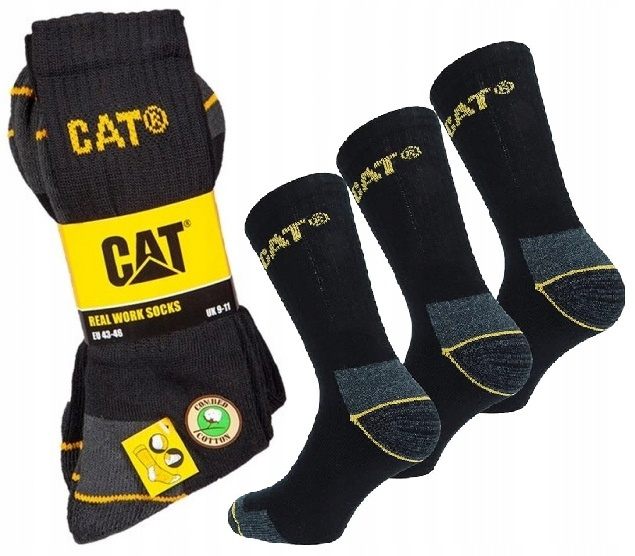 Caterpillar Herren Arbeitssocken 3er Pack – Langlebig und Atmungsaktiv, Für Bau- und Industrie, Verstärkte Zehen und Fersen, Schwarz, Größe 39-42, Ideal für Ganzjähriges Tragen, Hergestellt in Belgien