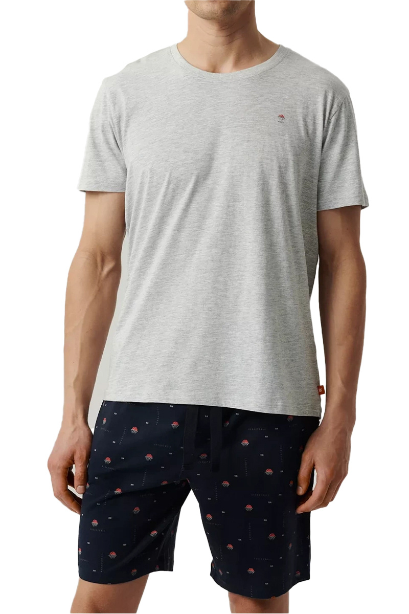 Schlafanzug Herren Nmp-384 Grau/Marineblau