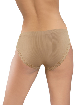 Gerippter Damenschlüpfer mit Spitze Beige 6108