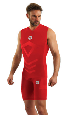 Sesto Senso Herren Thermoaktive Unterwäsche Set – Elastisches Funktionsmaterial, Atmungsaktiv, Nahtlos, Ideal für Sport, Rot, Ärmelloses Shirt und Kurze Hosen, Poliamid, Sportbekleidung für Winter