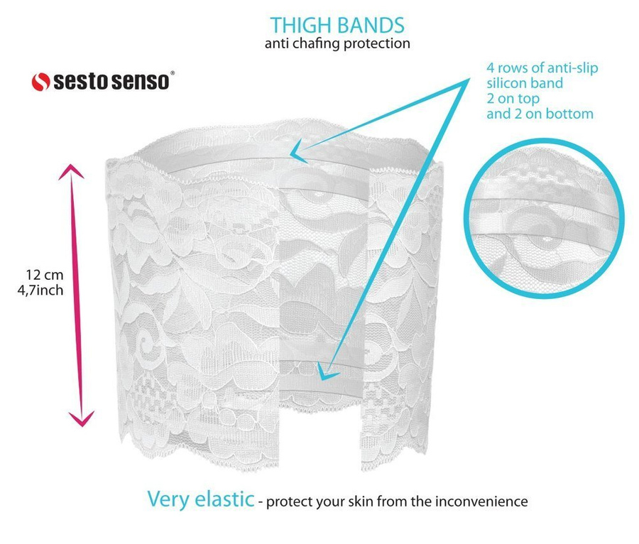 Samonośne OPASKI UDOWE podwiązki z paskiem silikonowym Sesto Senso