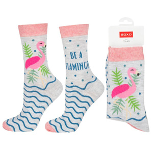 Zestaw 2x Skarpetki damskie kolorowe SOXO nie do pary bawełniane z flamingami
