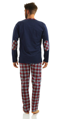 Pijama bărbătească Waldi lungă Albastru/Roșu/Bej