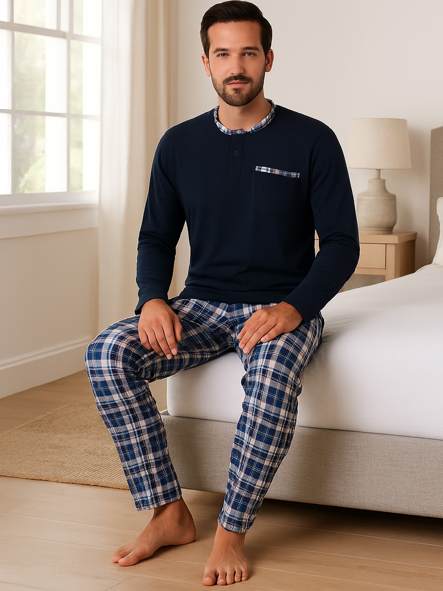 Herren Schlafanzug mit langen Ärmeln Jasiek 2576/26