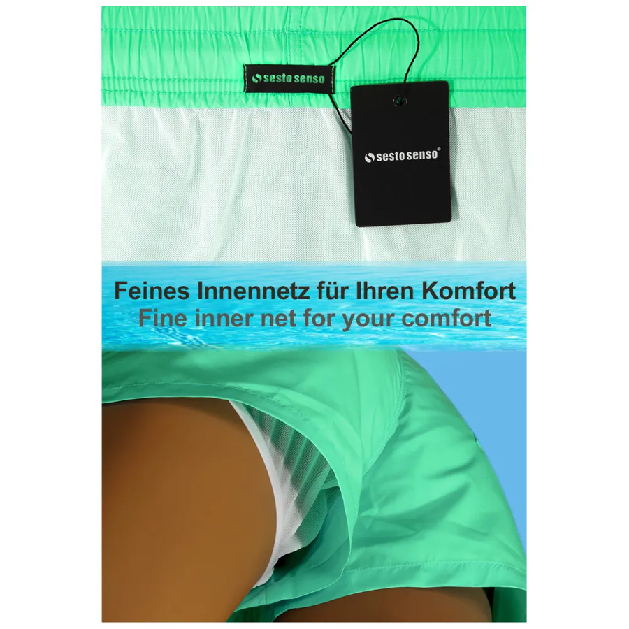 Sesto Senso Herren Badeshorts SZ2406 – Schnelltrocknend, Mit Taschen, Elastischer Bund, 100% Polyester, Ideal für Strand und Pool, Farbe: Mintgrün/Grün, Frühling/Sommer Kollektion