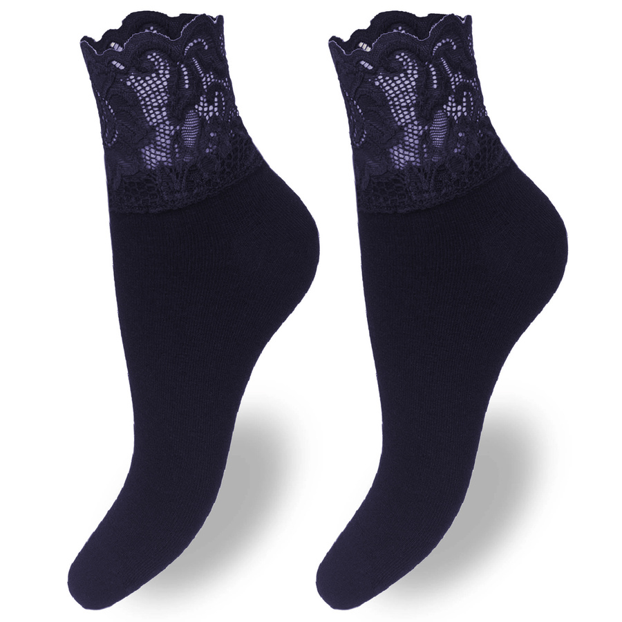 Damensocken mit breiter Spitze, Farbe Schwarz, Größe 37-41