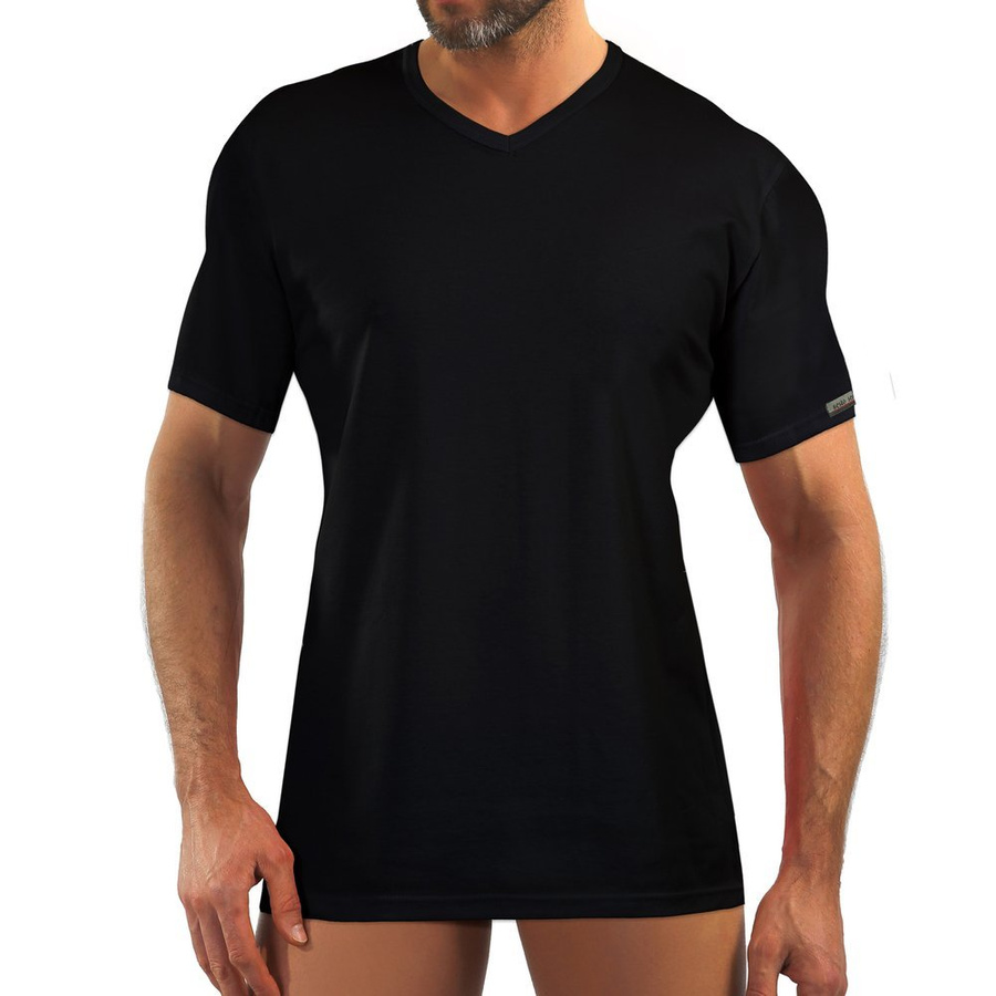 Sesto Senso Herren T-Shirt mit V-Ausschnitt – Weiches Baumwoll-Elastan Material, Flache Nähte, Komfort und Stil, Ideal für Alltag, Schwarz, Kurzarm, Made in Poland