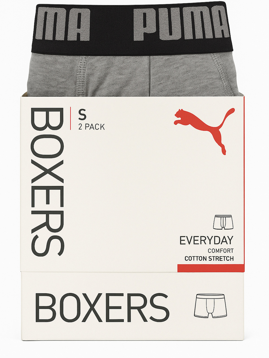 Men's Boxer Shorts 2 Pack Puma Comfort Stretch Grey/Black