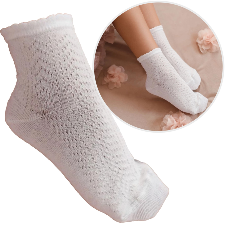 Kindersocken durchbrochen, Farbe Weiß, Größe 29-31