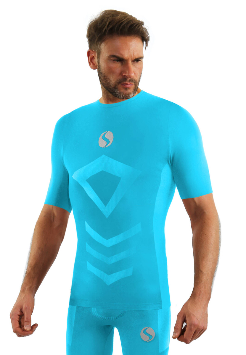 Sesto Senso Herren Thermo Active T-Shirt – Kurzarm, Atmungsaktiv, Nahtlos, Antiallergisch, Elastisch, Sportbekleidung für Fitness & Outdoor, Blau/Türkis, Poliamid, Sportliche Winterkollektion