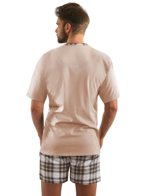 Schlafanzug Herren Kurzarm Shorts Hellbeige