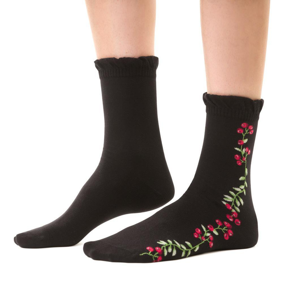 Damen Socken Serie Schwarz mit Rüsche