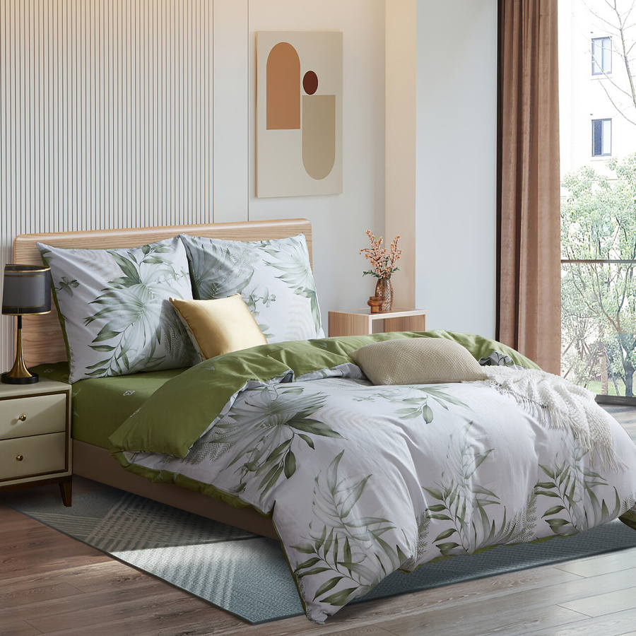 Bettwäsche Satina Y020 Weiß mit Blattmuster