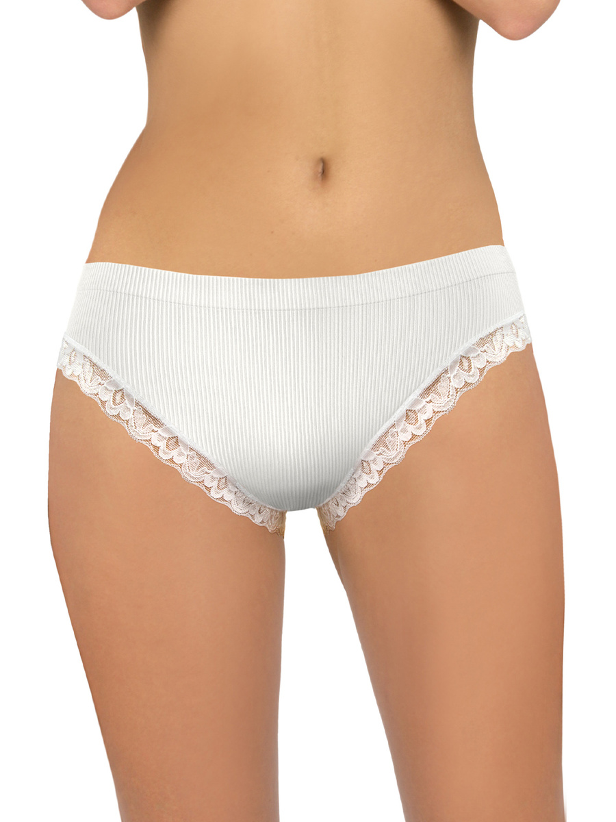Gerippter Damenschlüpfer mit Spitze Weiß 6108