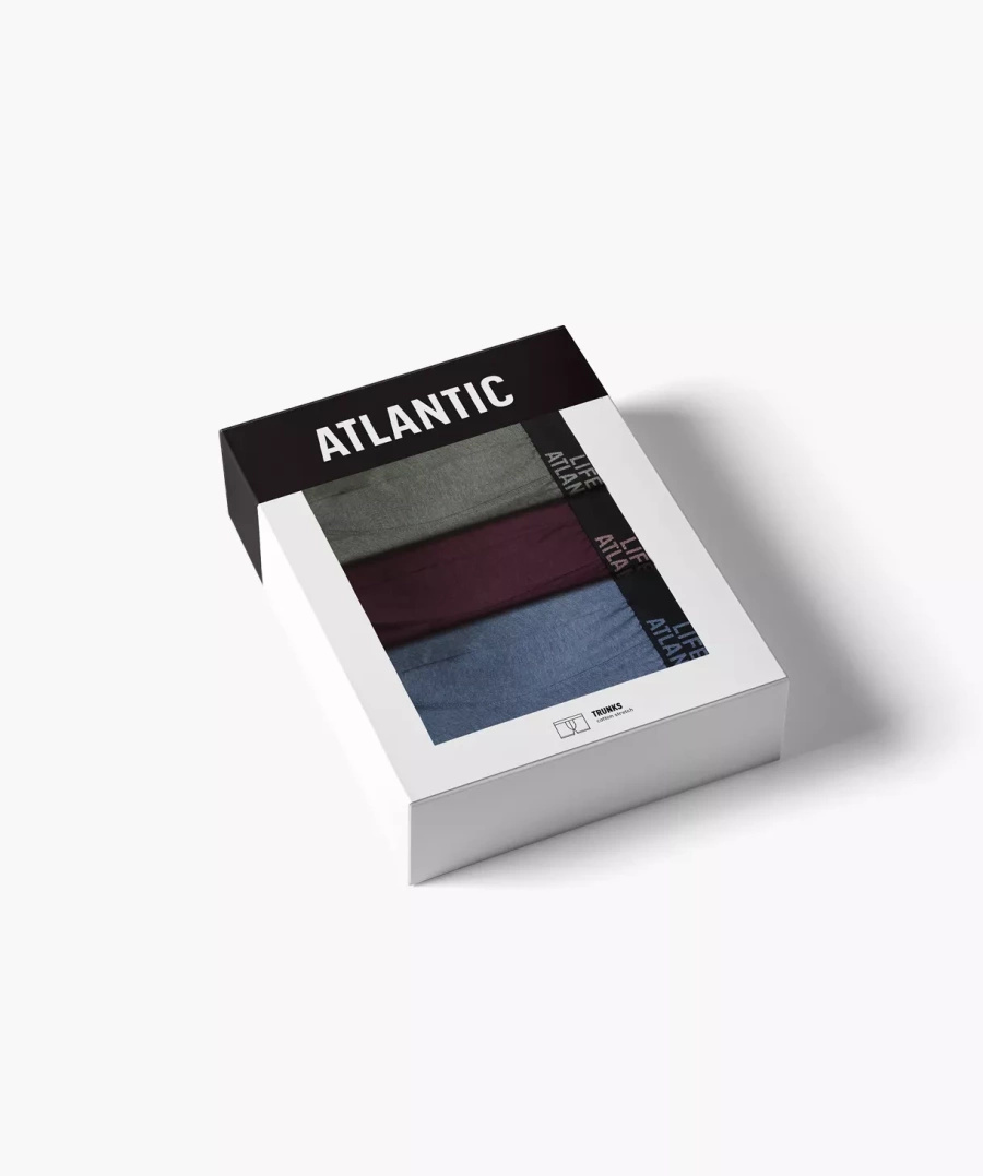 Atlantic Herren Baumwoll Boxershorts Set – Sportlicher Schnitt, Elastische Taille, Atmungsaktiv, Melange Farben: Grün, Weinrot, Blau, 3er Pack, Bequeme Unterwäsche für Männer, Herbst/Winter Kollektion 2025