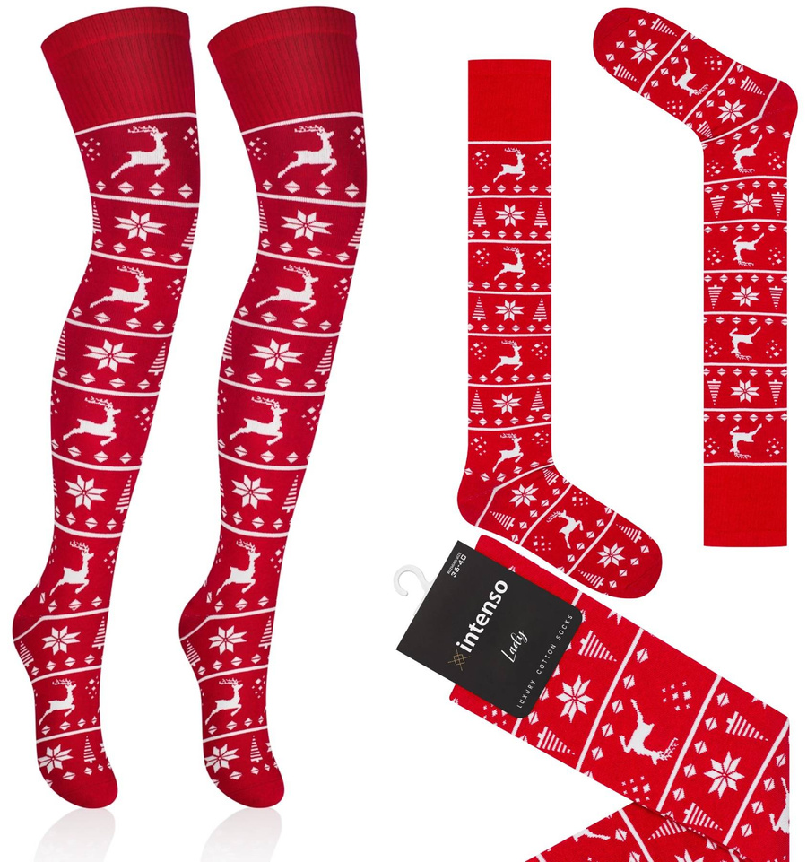 Kniestrümpfe Damen Serie Weihnachtsmuster Rot