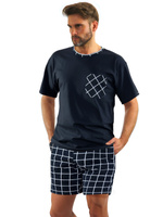 Schlafanzug Herren Kurzarm Kurze Hose Blau