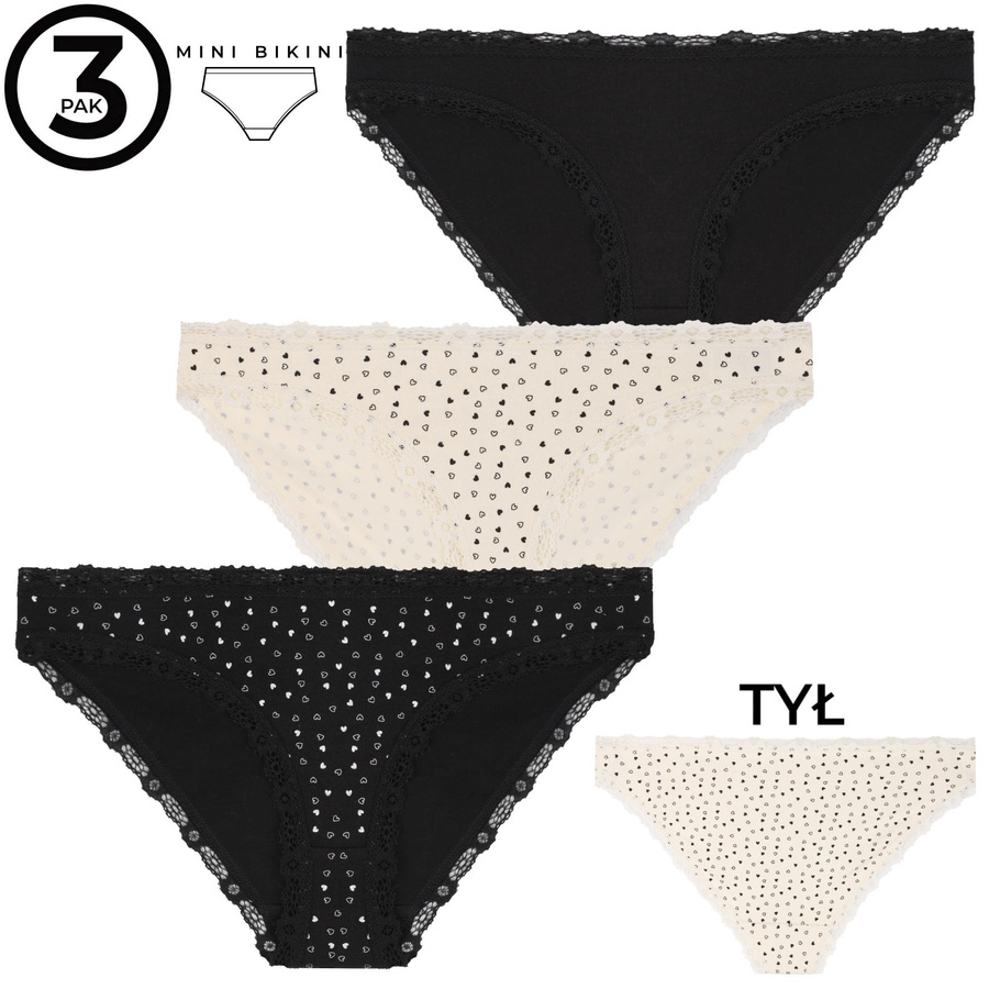 Figi damskie mini bikini z koronk? S-XL 3-pak