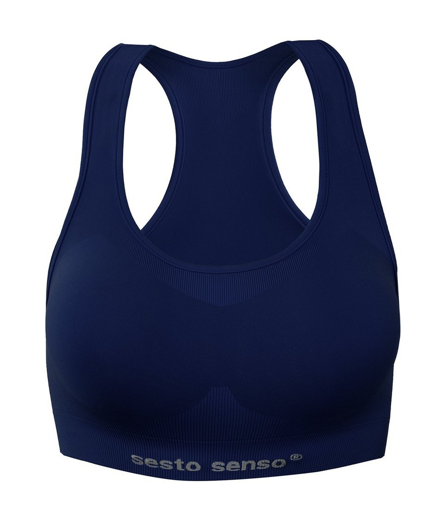 Sesto Senso Damen Seamless Sport-BH – Bequemer Sporttop mit Doppelmaterial, Atmungsaktiv und Schnelltrocknend, Ideal für Fitness und Crossfit, Blau, Poliamid-Elastan Mix