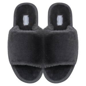 Kapcie damskie SOXO futrzane grafitowe z twardą podeszwą TPR
