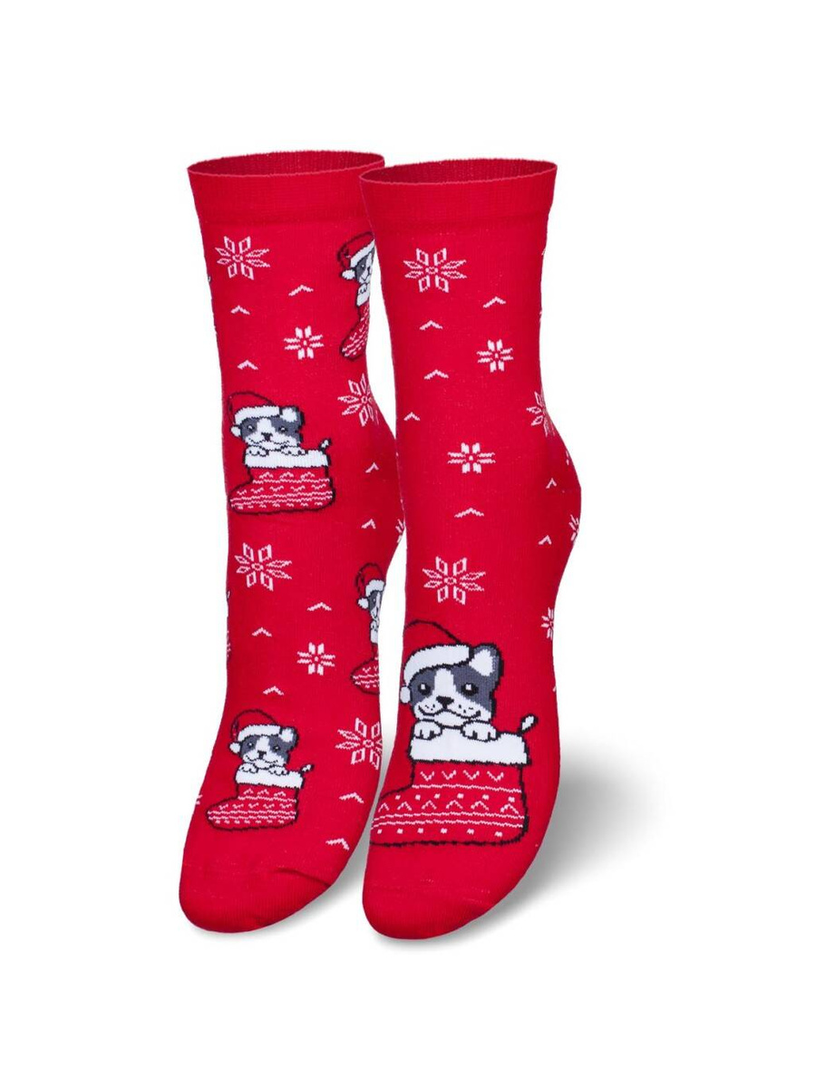 Damen Weihnachtssocken Hund (zwei verschiedene), Farbe Rot, Größe 37-41