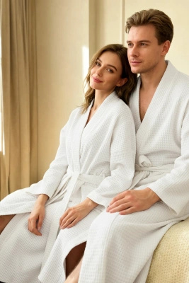 Bathrobe WAFEL White/Kimono Collar