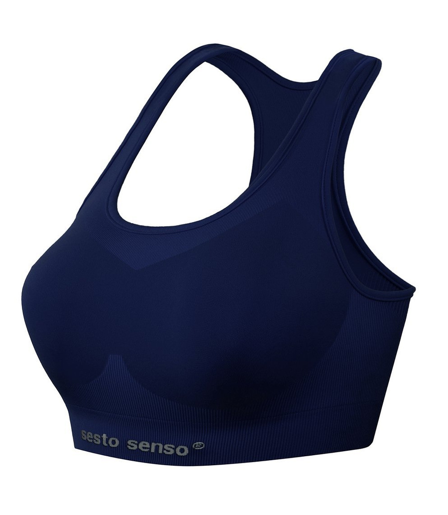 Sesto Senso Damen Seamless Sport-BH – Bequemer Sporttop mit Doppelmaterial, Atmungsaktiv und Schnelltrocknend, Ideal für Fitness und Crossfit, Blau, Poliamid-Elastan Mix