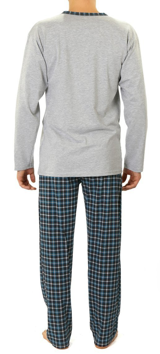 Sesto Senso Herren Baumwoll Pyjama Set – Bequeme Schlafanzug aus 100% Baumwolle, Klassischer Schnitt, Modische Karierte Hose, Langarm, Blau, Ideal für das ganze Jahr, Größe 04
