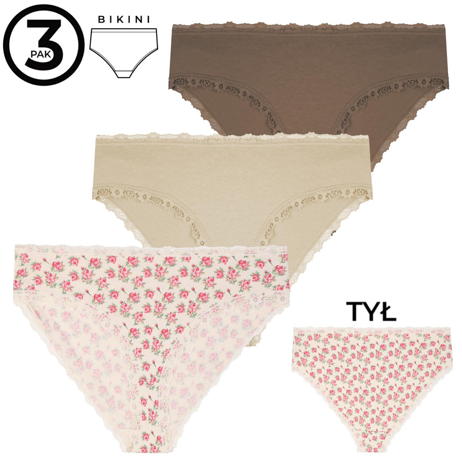 Figi damskie bikini z koronką 3-pak