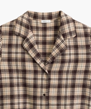 Damen Schlafanzug Serie nlp-505 Kariert Ecru-Braun-Beige